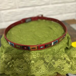 Brighton Red Leather Belt with Seed Beads. The Belt looks like New.